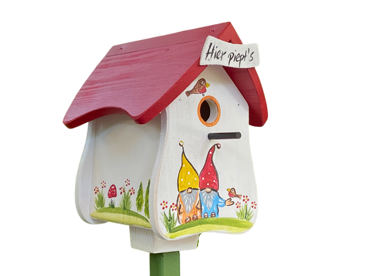Kombiniertes Vogelhaus - Forsthaus "Hier piept´s" stehend