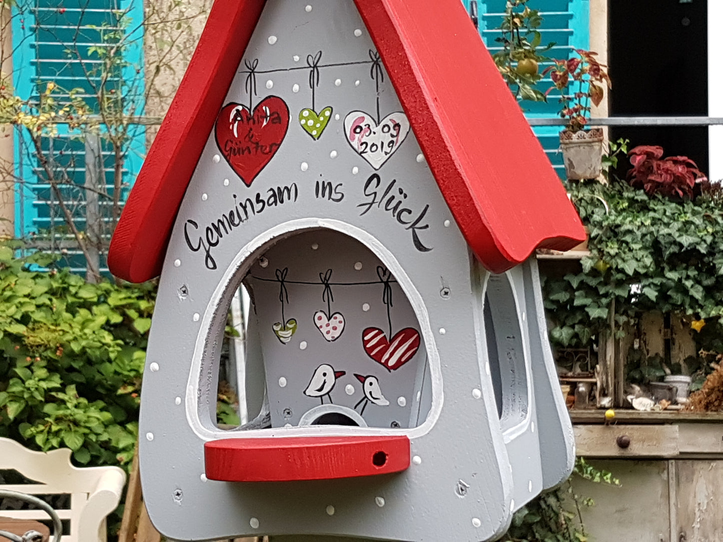 Futterhaus mit Silo - Futtervilla klein Gemeinsam ins Glück! - personalisiert