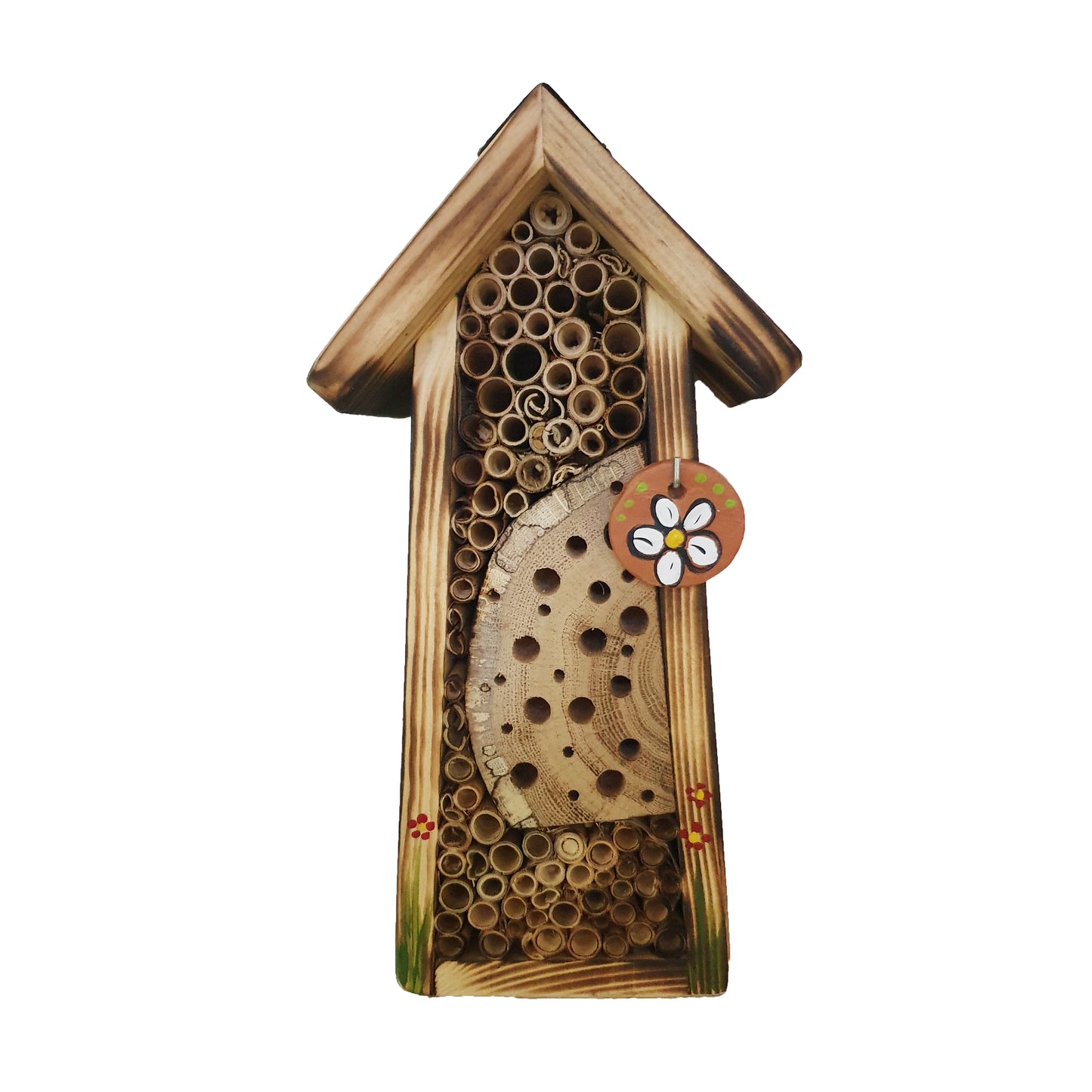 12er Set Bienenhotel mini rustikal mit Keramikscheibe