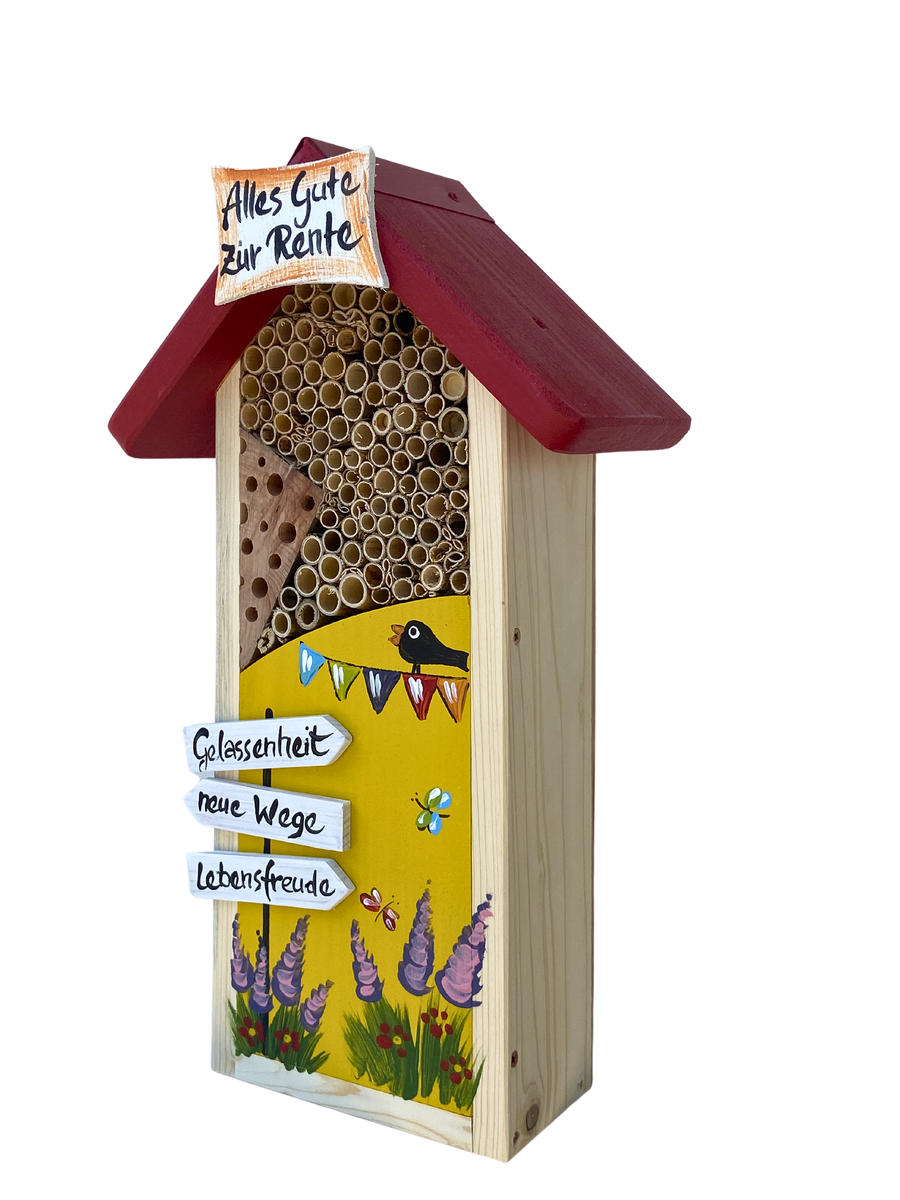 Insektenhaus - Insektenhotel "Alles Gute zur Rente" in gelb