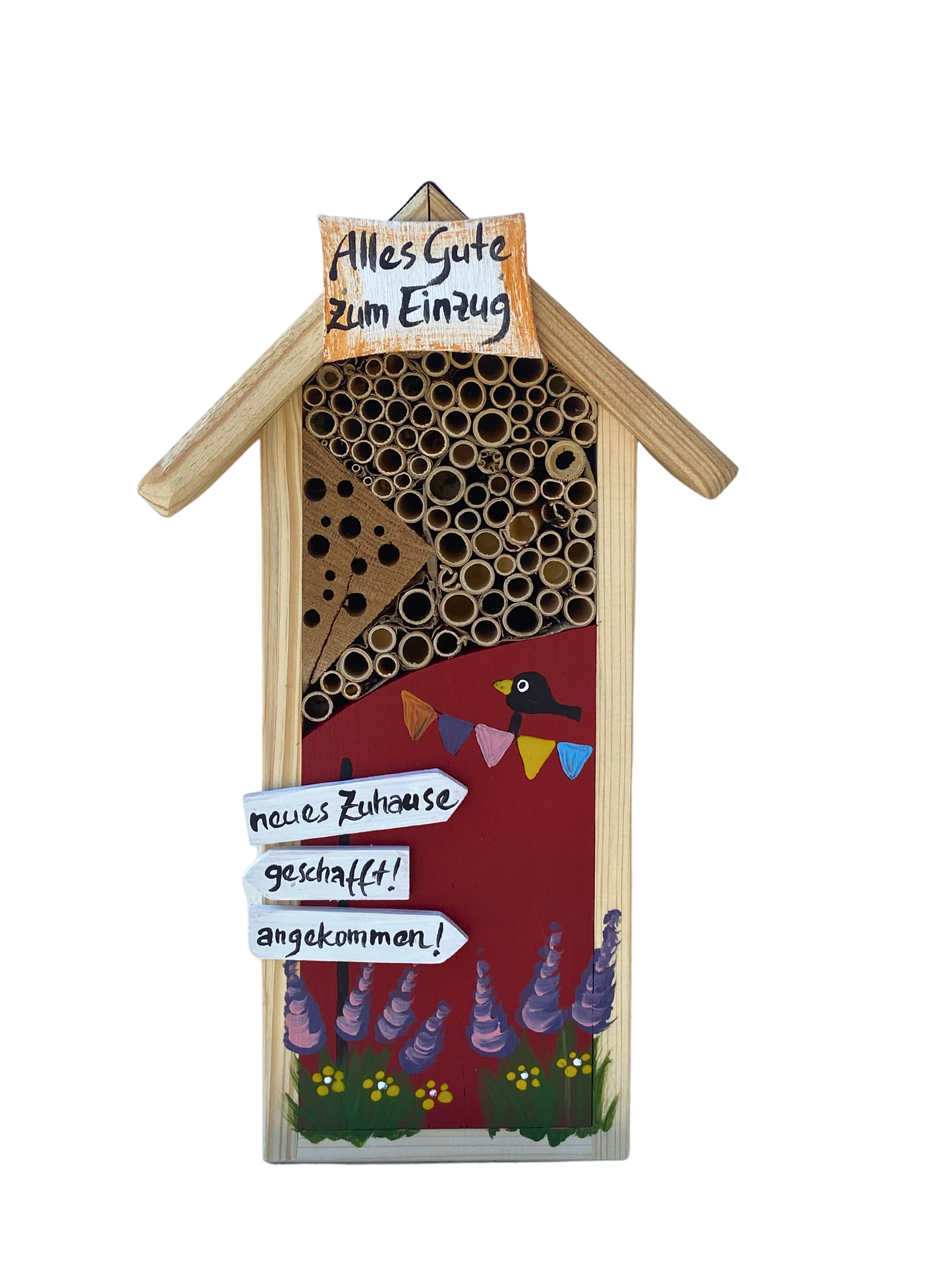 Maison à insectes - Hôtel à insectes « Happy Moving In » en rouge