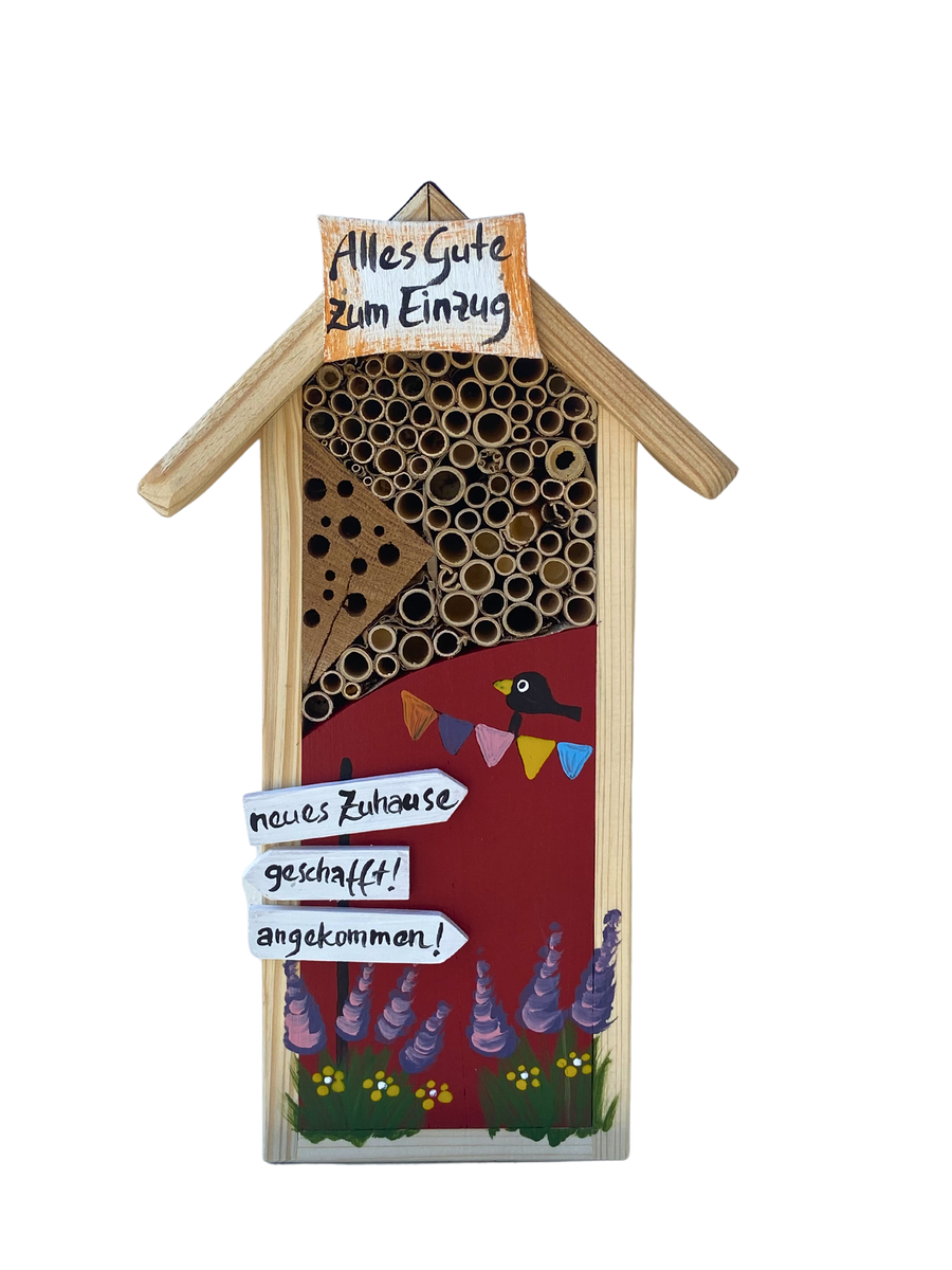 Insektenhaus - Insektenhotel "Alles Gute zum Einzug" in rot