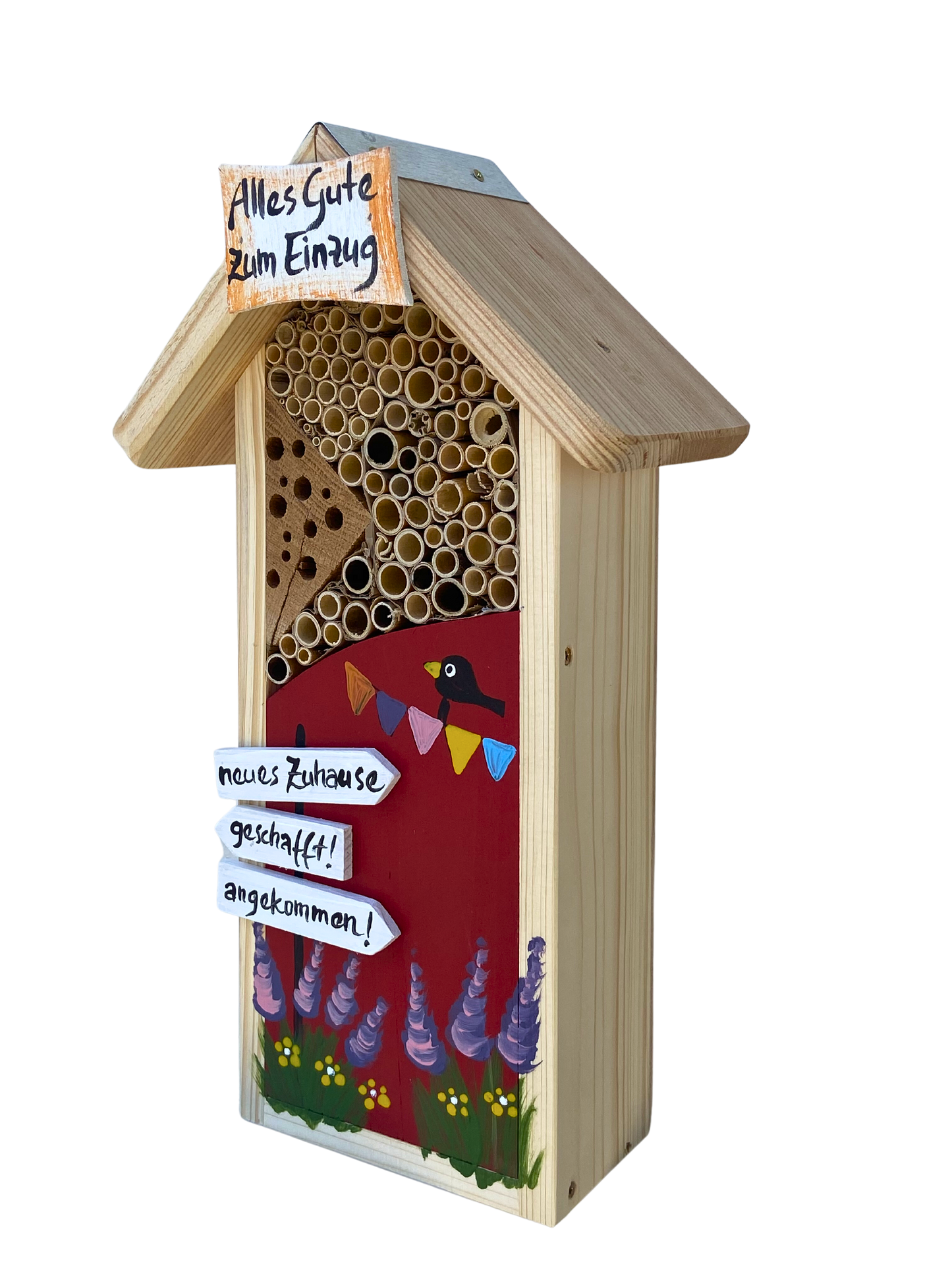 Insektenhaus - Insektenhotel "Alles Gute zum Einzug" in rot