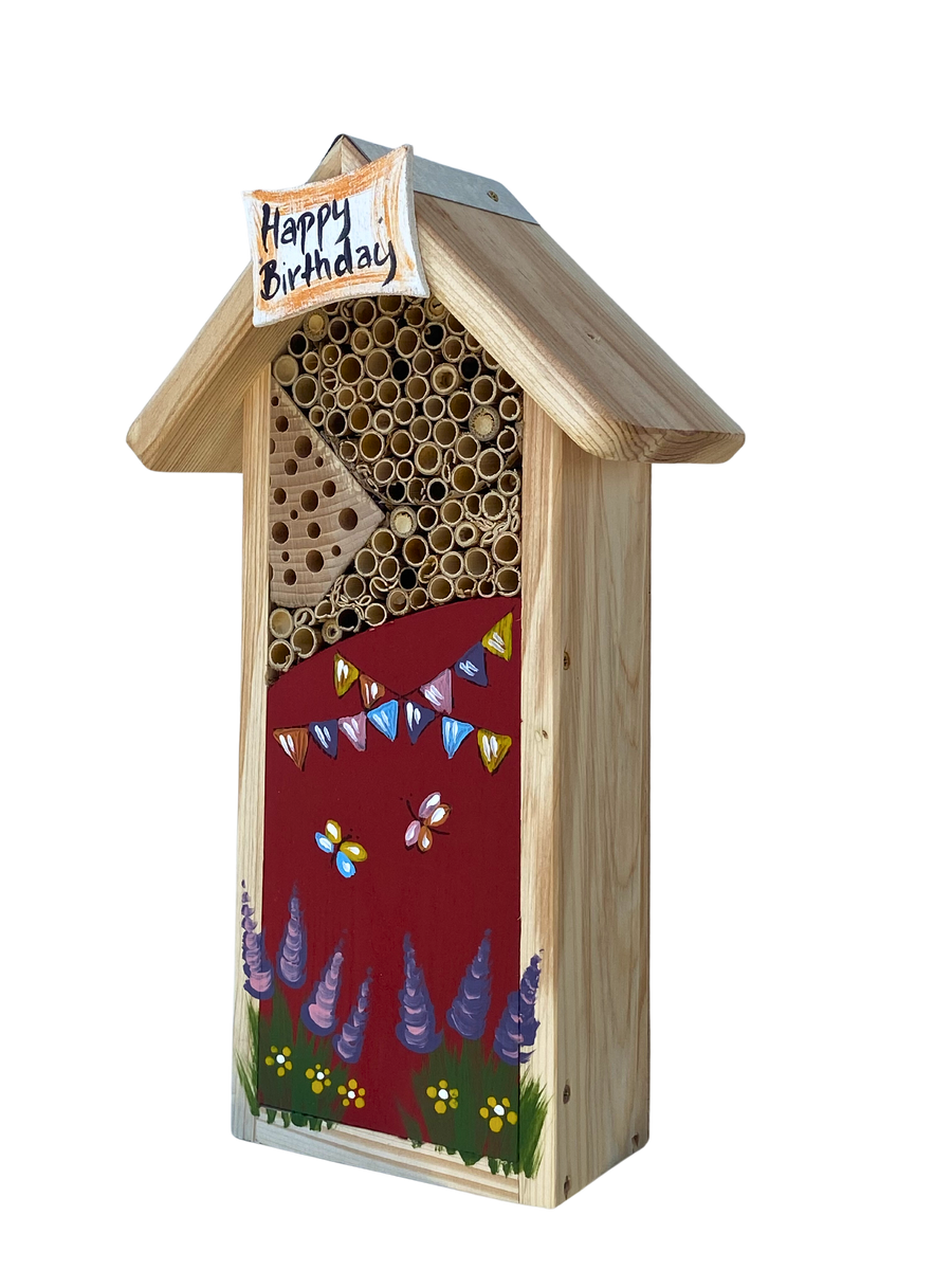 Insektenhaus - Insektenhotel "Happy Birthday" in rot