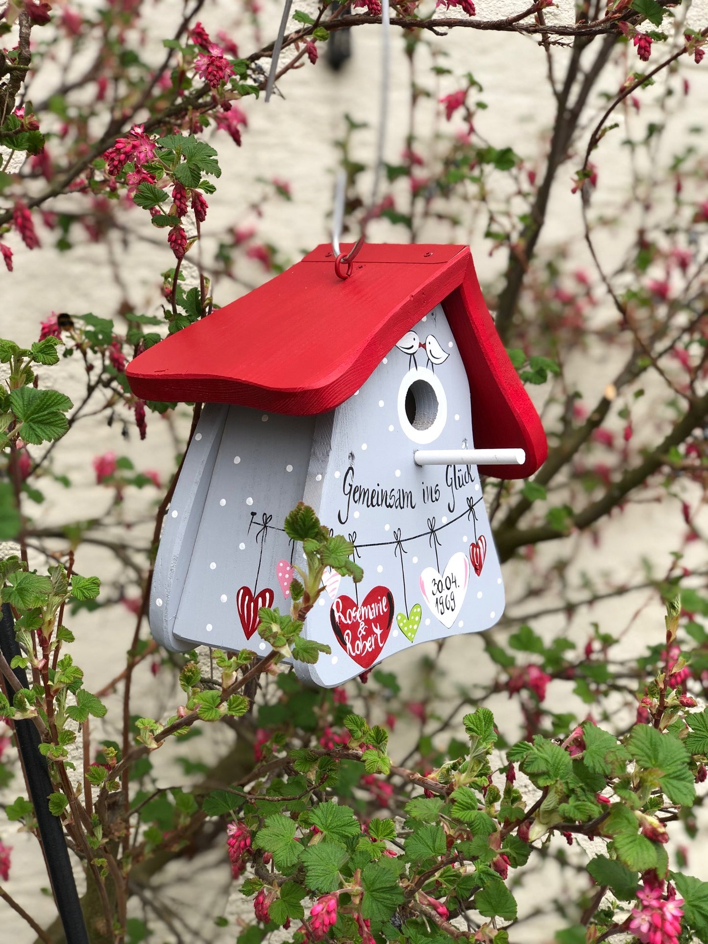Nistkasten - Nistmini Gemeinsam ins Glück! grau - personalisiert