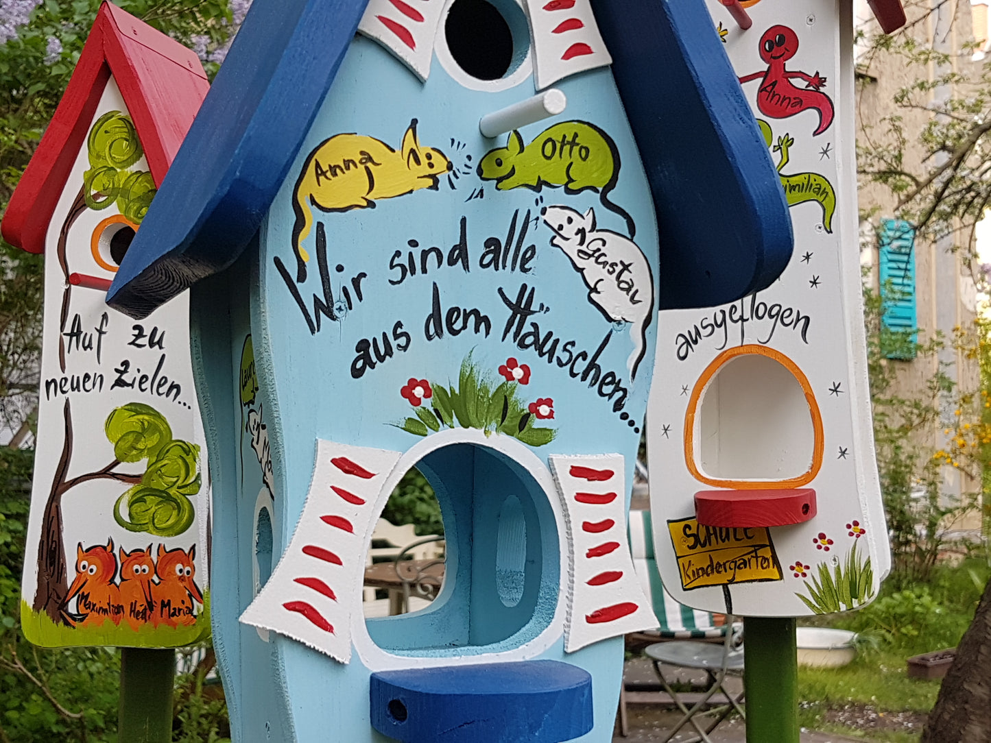 Kombiniertes Vogelhaus - Minivilla 1 Mäuse hellblau - personalisiert