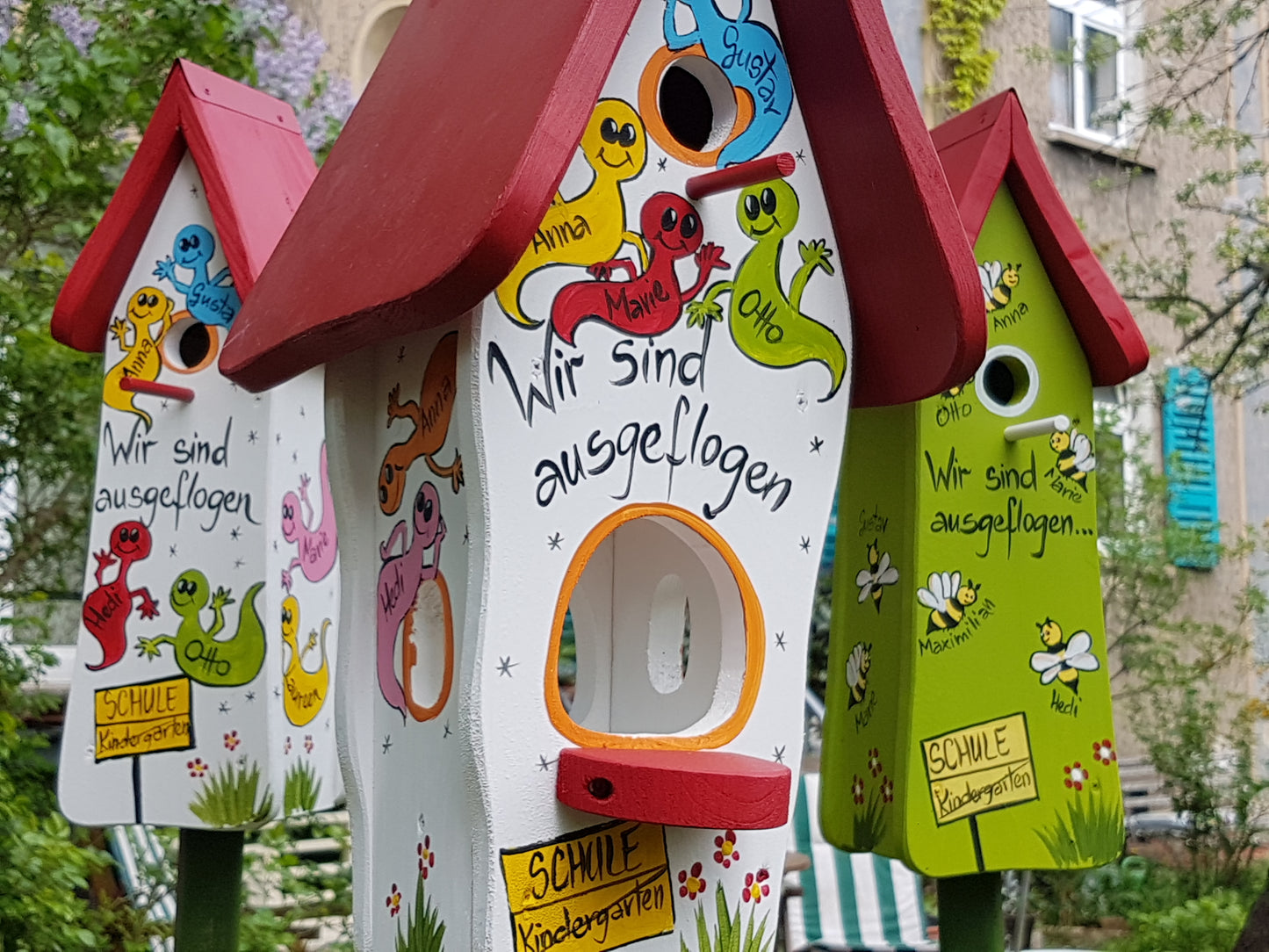 Kombiniertes Vogelhaus - Minivilla 1 Gespenster weiß - personalisiert