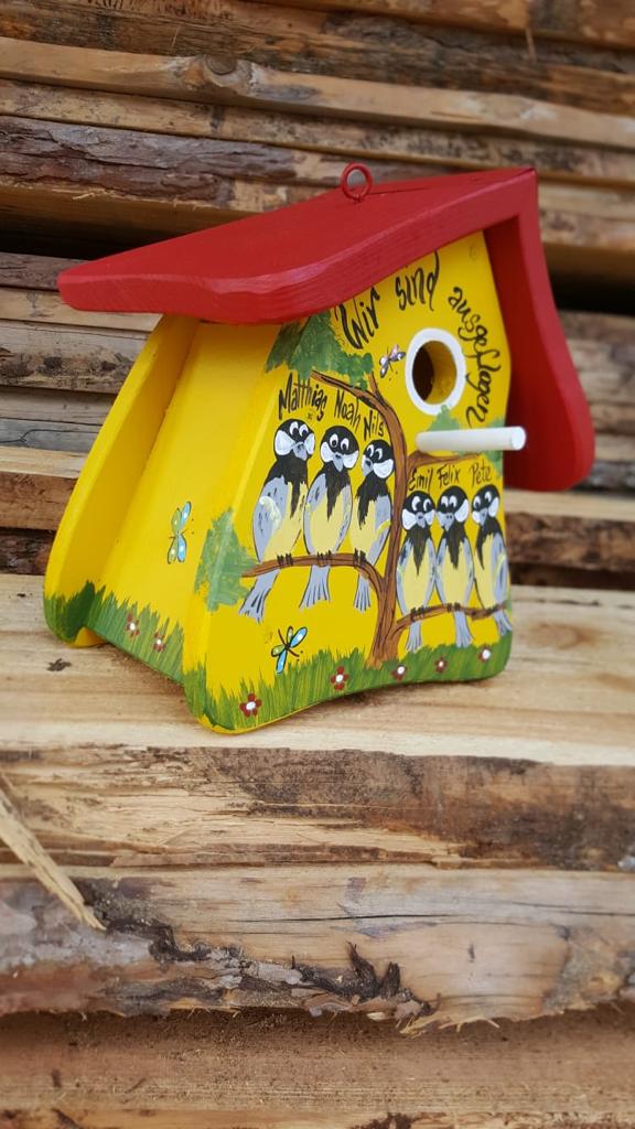 Nistkasten - Nistmini Schwalben gelb - personalisiert