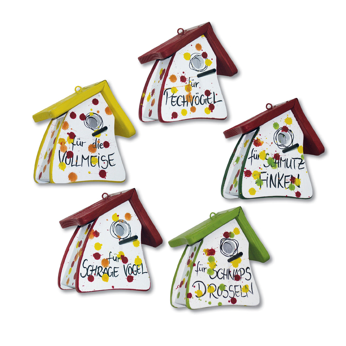 5er SetNistkasten - Nistmini Schräge Vögel