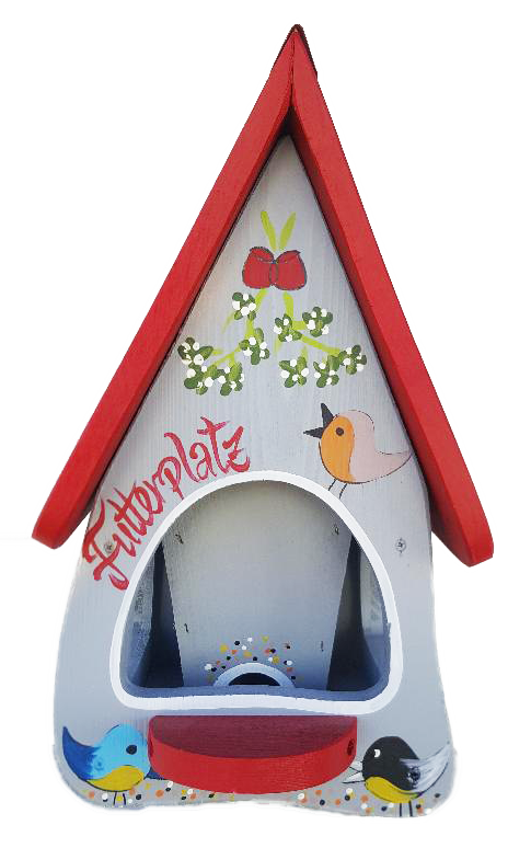 Vogelfutterhaus Futtervilla Futterplatz grau
