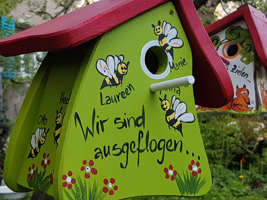 Kindergarten Abschiedsgeschenk - Nistkasten mit Bienen zum Aufhängen mit Haken