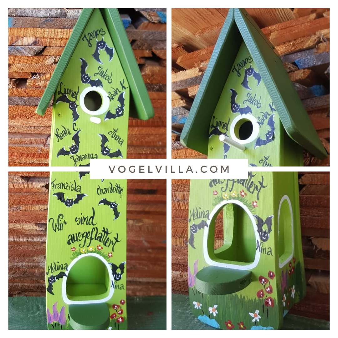 Kombiniertes Vogelhaus - Minivilla 2 Fledermaus kiwigrün - personalisiert
