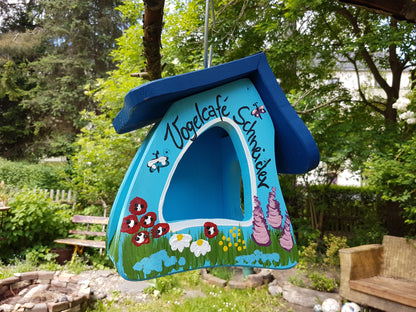 Futterhaus - Gartenzauber hellblau - personalisiert