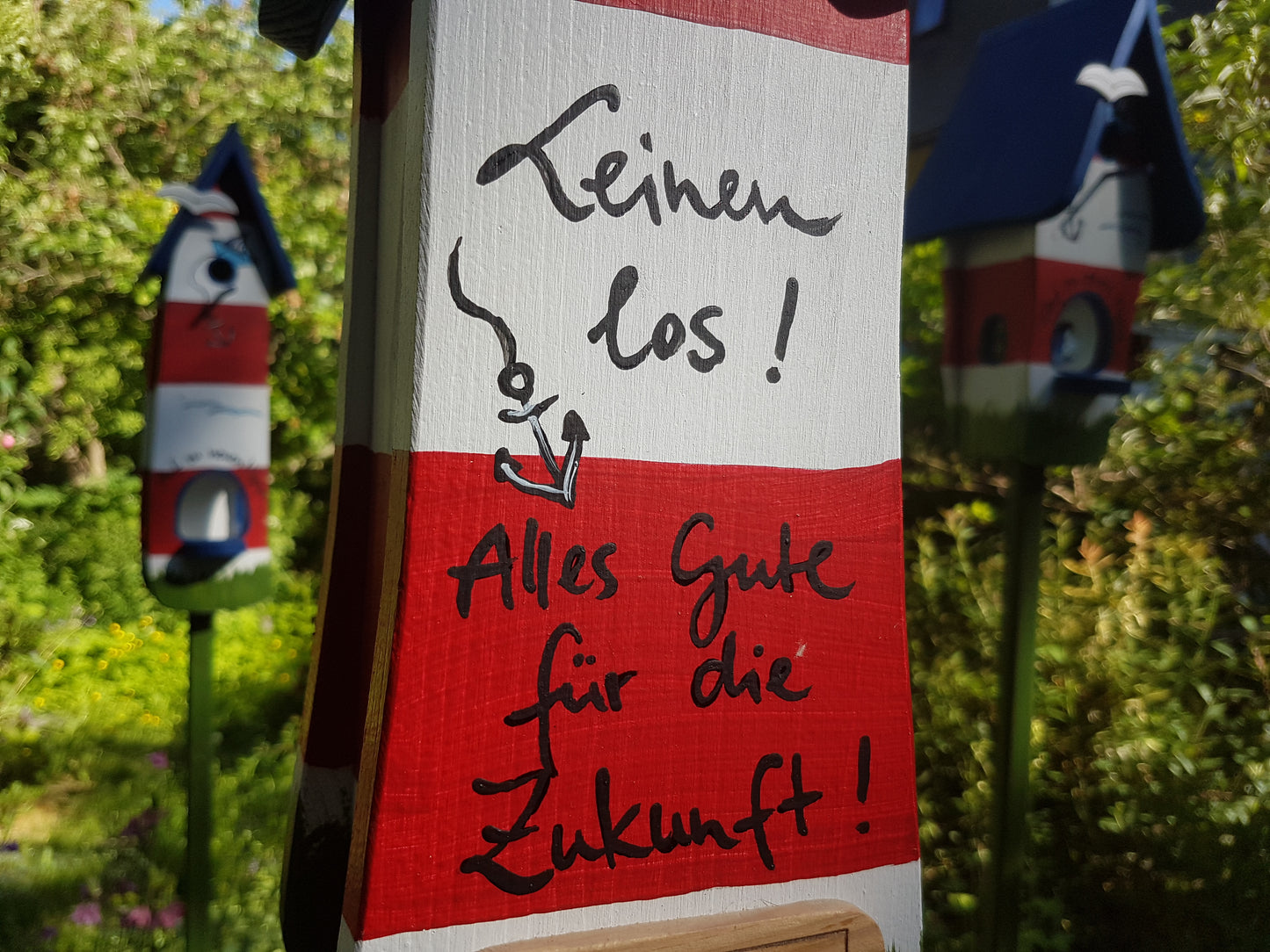 Vogelhaus Futterhaus "Auf zu neuen Ufern" Leuchtturm - personalisiert