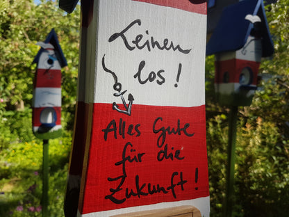 Vogelhaus Futterhaus "Auf zu neuen Ufern" Leuchtturm - personalisiert