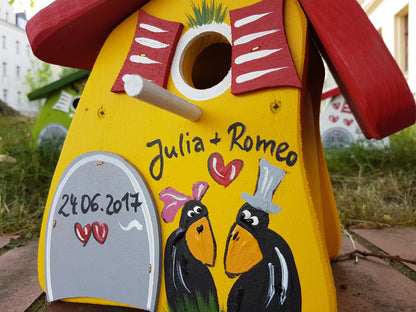 Nistkasten - Nistmini Hochzeitsraben gelb - personalisiert