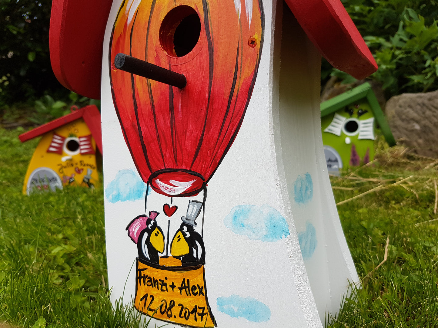Nistkasten "Hochzeitsballon" weiß - personalisiert