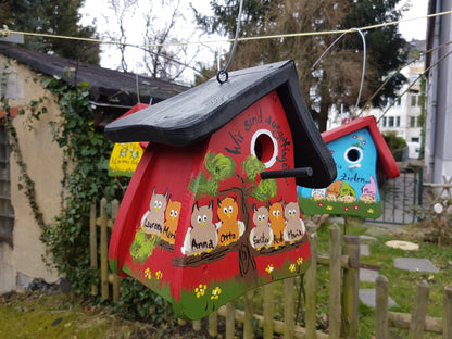 Nistkasten - Nistmini Eulen rot - personalisiert