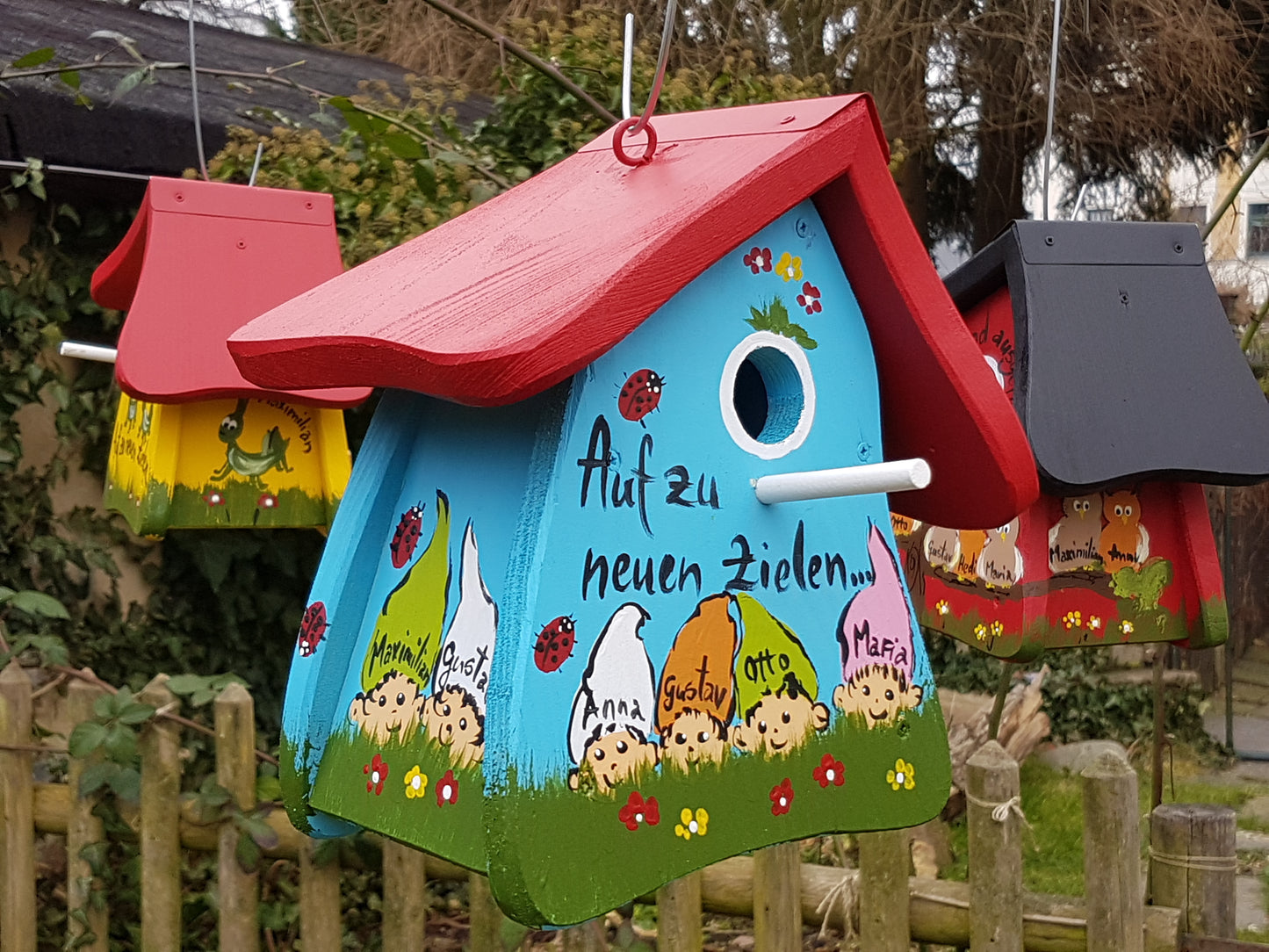 Nistkasten - Nistmini Zwerge hellblau - personalisiert