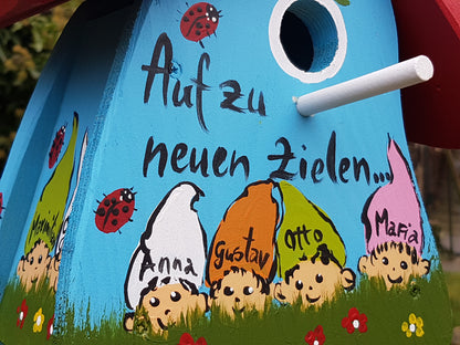 Nistkasten - Nistmini Zwerge hellblau - personalisiert
