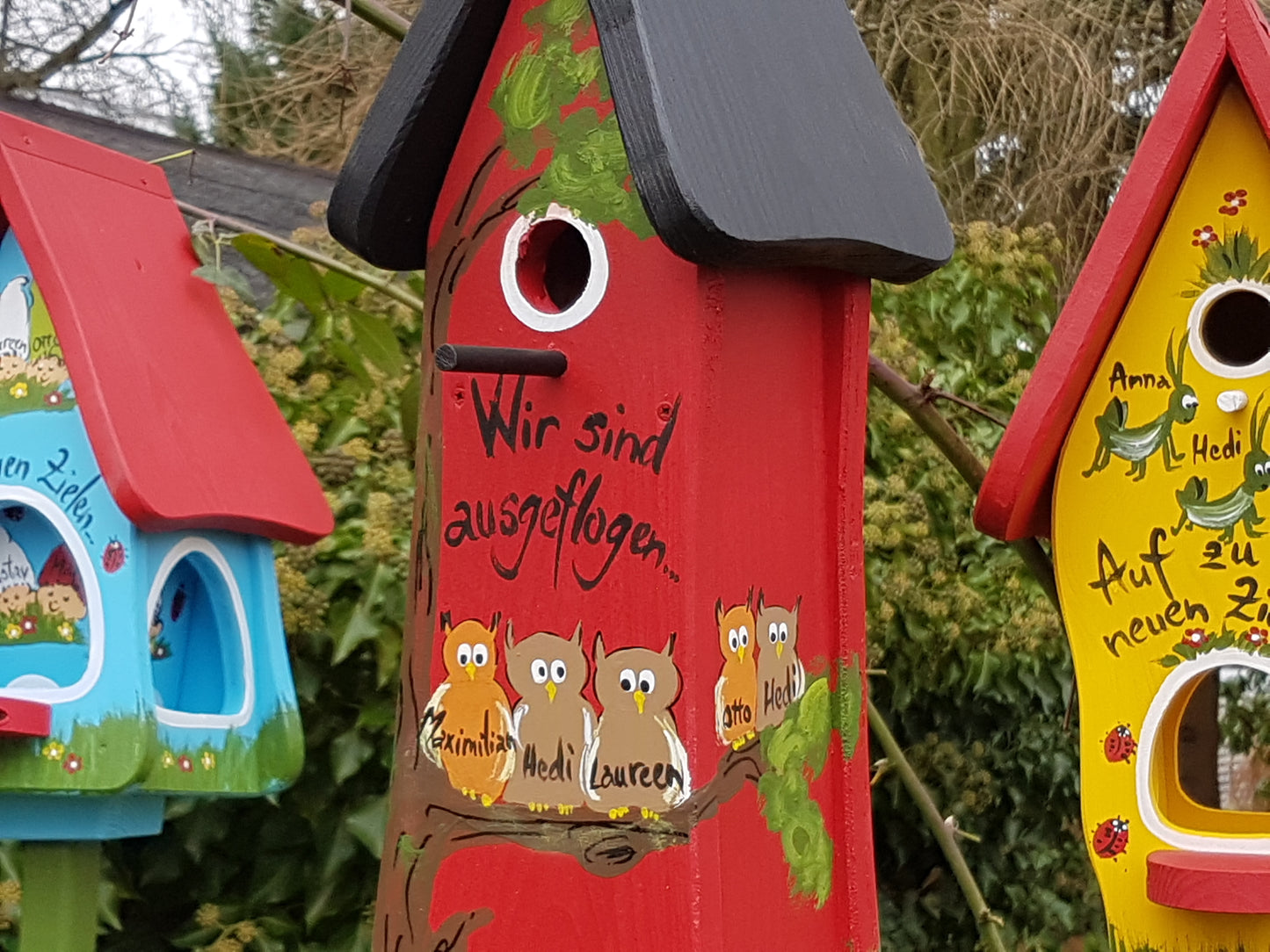 Nisttürmchen "Eule" rot - personalisiert