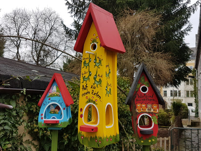 Kombiniertes Vogelhaus - Minivilla 2 Grashüpfer gelb - personalisiert