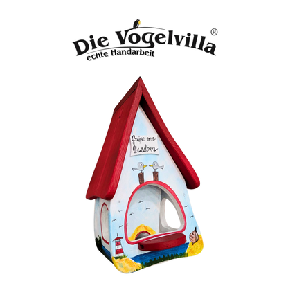 Futterhaus mit Silo - Futtervilla klein Strandlust "Grüße von ..."