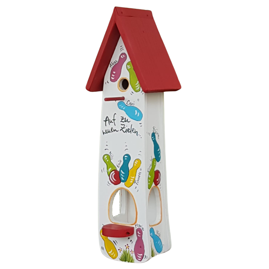 Kombiniertes Vogelhaus - Minivilla 2 Kegeln- personalisiert