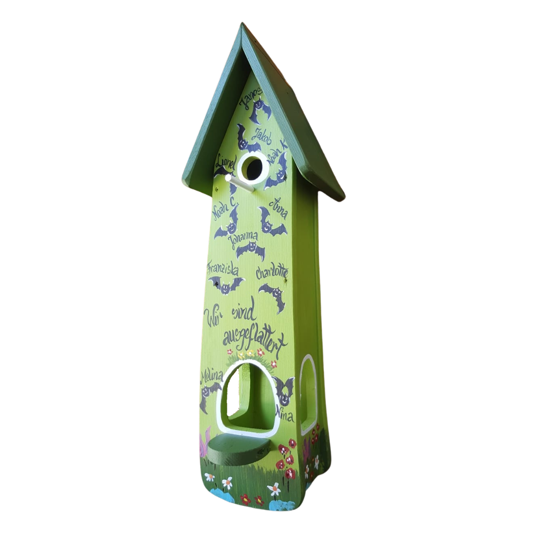 Kombiniertes Vogelhaus - Minivilla 2 Fledermaus kiwigrün - personalisiert