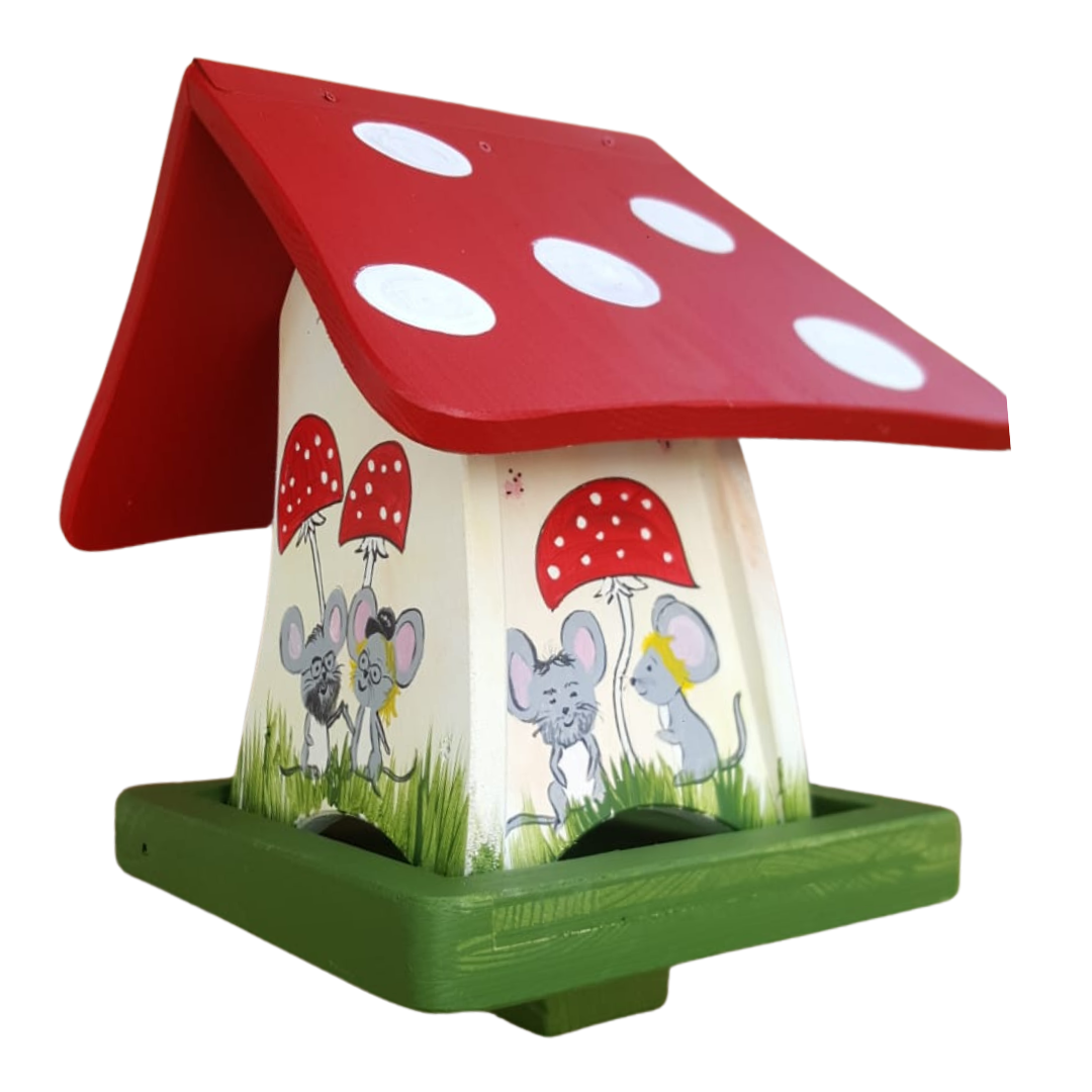 Futterhaus mit Silo - Futterpilz "Mäuse"- personalisiert