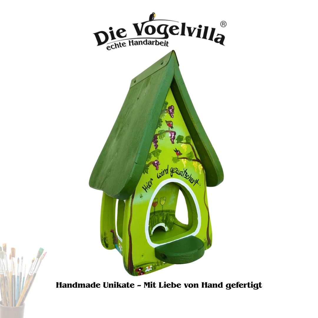 Futterhaus mit Silo - Futtervilla mini  "Hier wird gezwitschert"