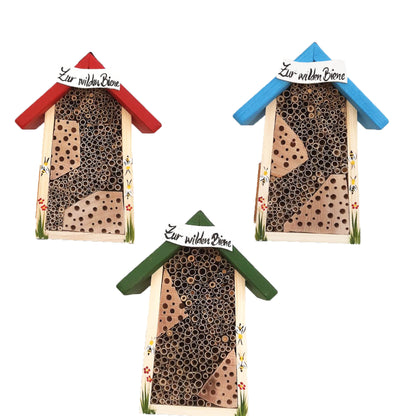 12er SET Bienenhotel klein mit Schild farbiges Dach