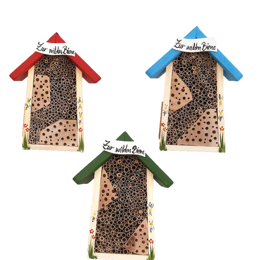 12er SET Bienenhotel klein mit Schild farbiges Dach