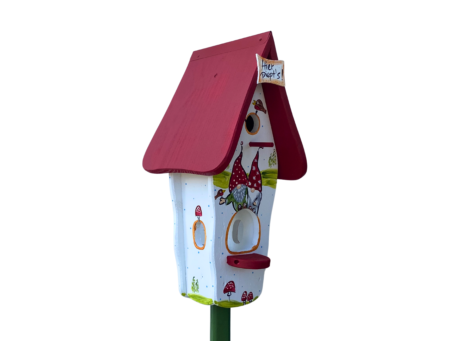 Kombiniertes Vogelhaus - Minivilla 1 - Zwergenparty  "Hier piept´s" in weiß