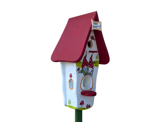 Kombiniertes Vogelhaus - Minivilla 1 - Zwergenparty  "Hier piept´s" in weiß