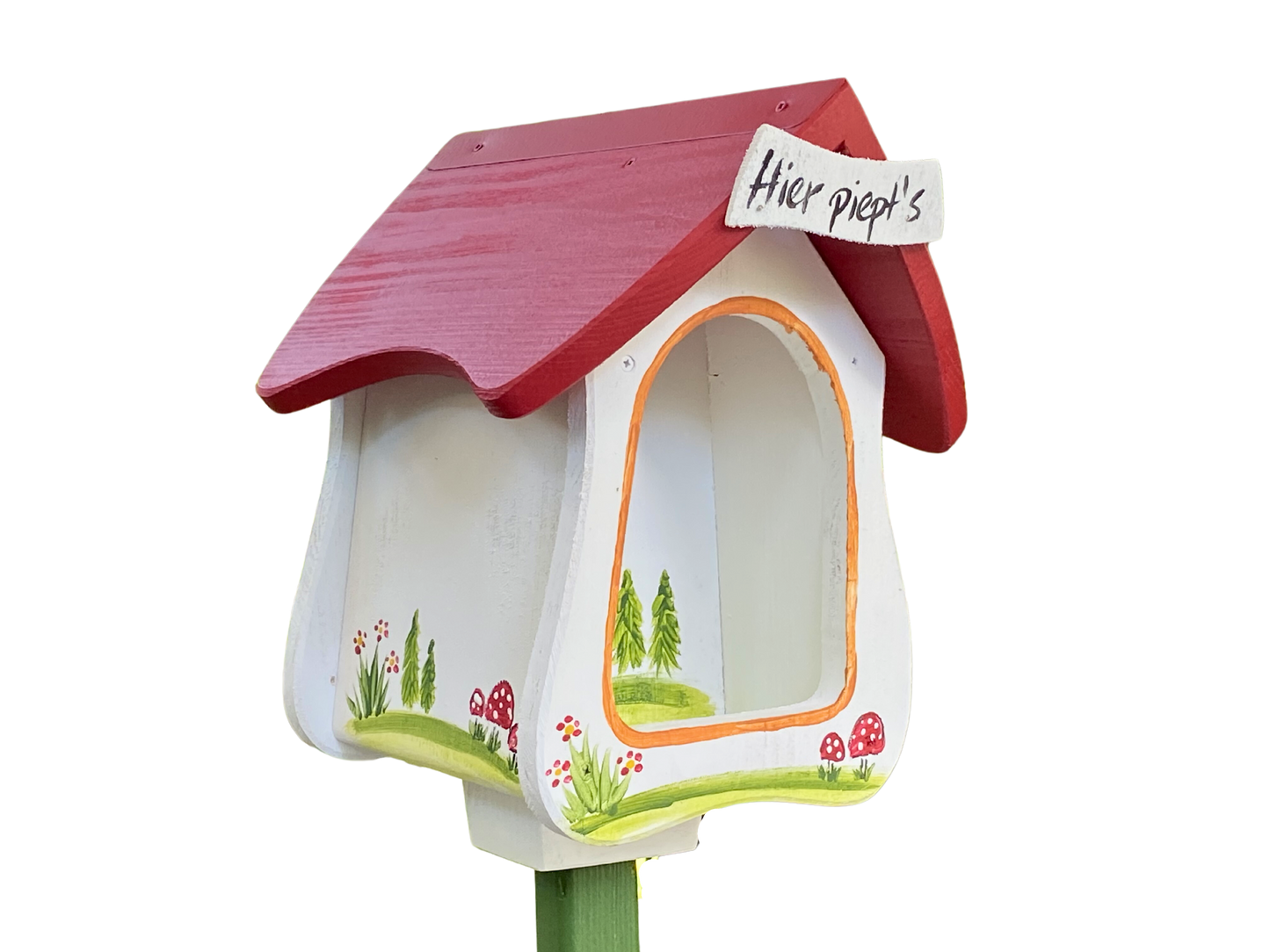 5er Set Kombiniertes Vogelhaus - Forsthaus "Hier piept´s" stehend