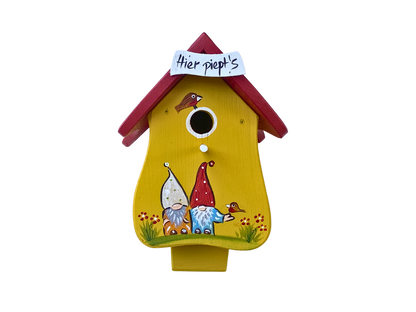 5er Set Kombiniertes Vogelhaus - Forsthaus "Hier piept´s" stehend