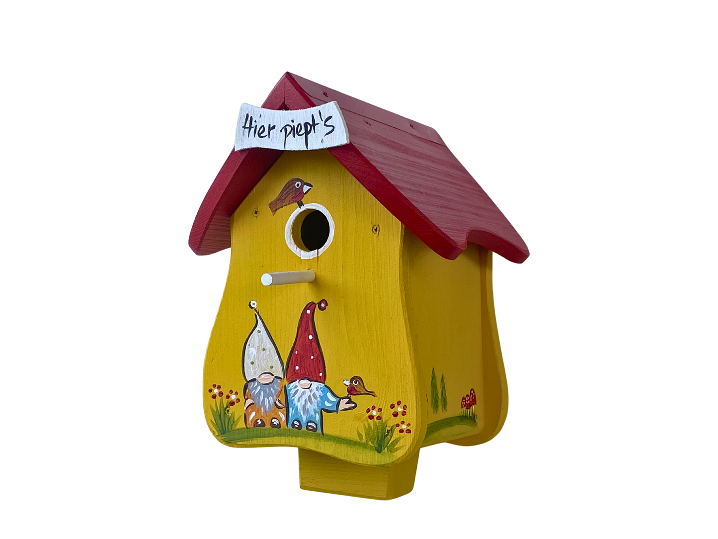 5er Set Kombiniertes Vogelhaus - Forsthaus "Hier piept´s" stehend