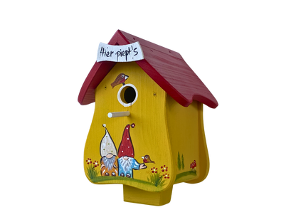 5er Set Kombiniertes Vogelhaus - Forsthaus "Hier piept´s" stehend