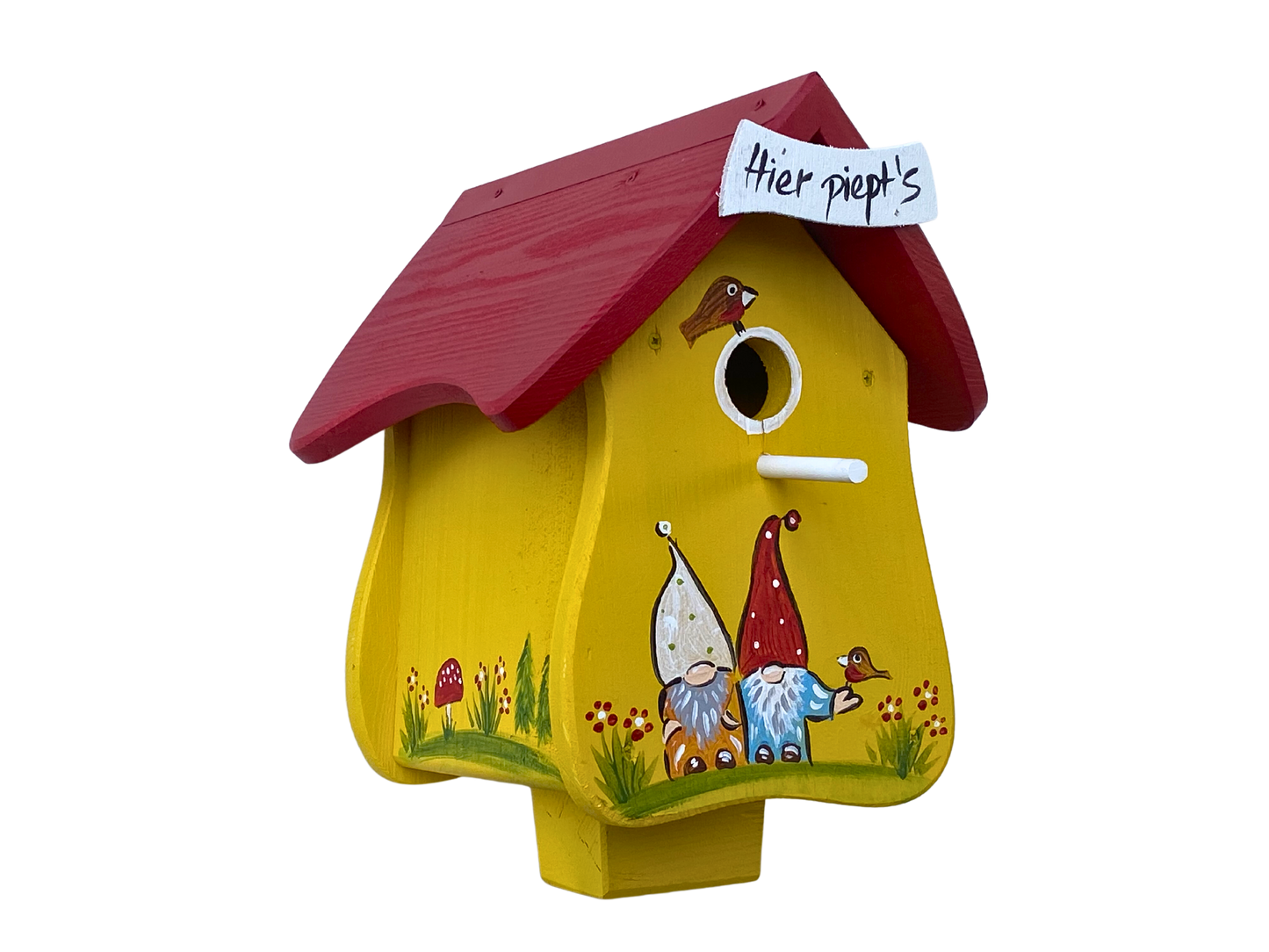 5er Set Kombiniertes Vogelhaus - Forsthaus "Hier piept´s" stehend