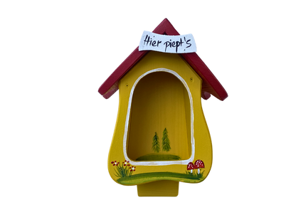 5er Set Kombiniertes Vogelhaus - Forsthaus "Hier piept´s" stehend