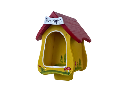 5er Set Kombiniertes Vogelhaus - Forsthaus "Hier piept´s" stehend
