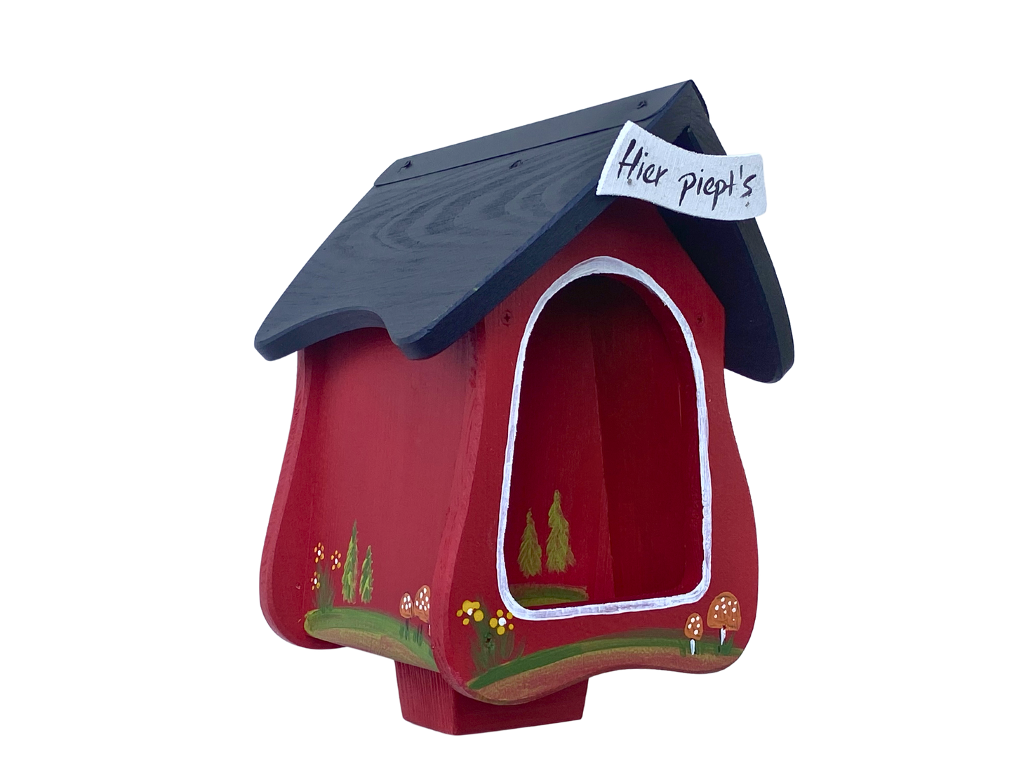 5er Set Kombiniertes Vogelhaus - Forsthaus "Hier piept´s" stehend