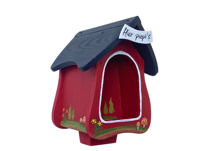 5er Set Kombiniertes Vogelhaus - Forsthaus "Hier piept´s" stehend