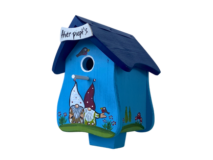 5er Set Kombiniertes Vogelhaus - Forsthaus "Hier piept´s" stehend
