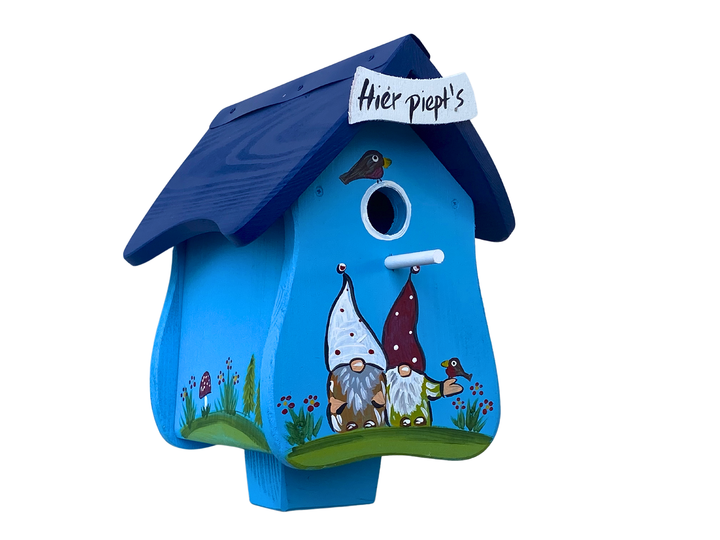 5er Set Kombiniertes Vogelhaus - Forsthaus "Hier piept´s" stehend
