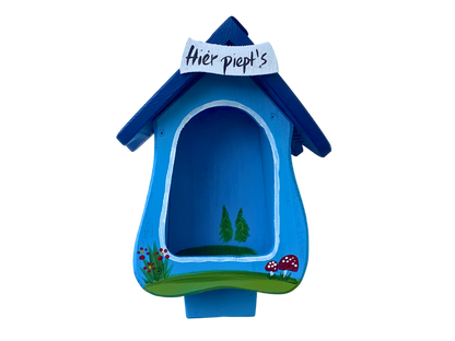 5er Set Kombiniertes Vogelhaus - Forsthaus "Hier piept´s" stehend