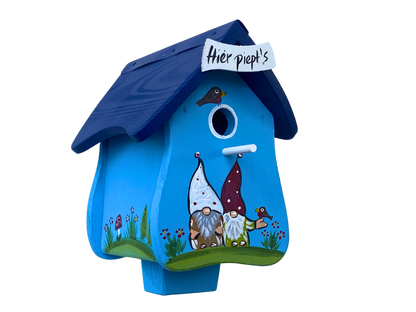 Combined birdhouse - forester's house "Hier piept´s" standing