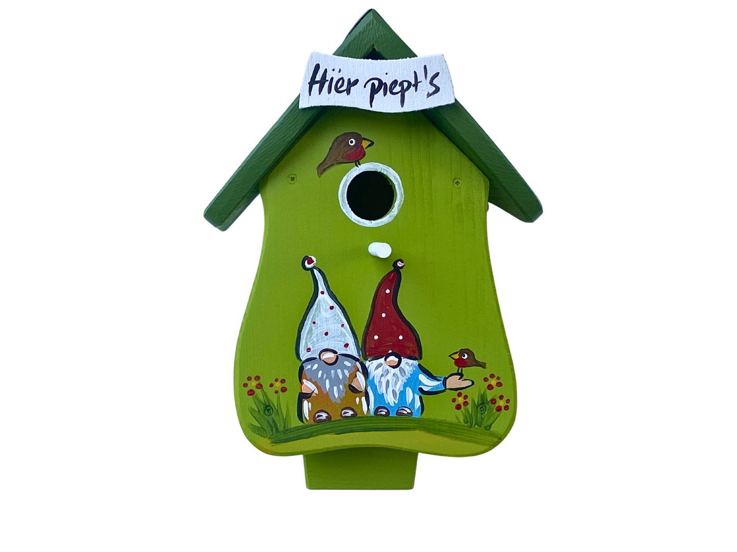 5er Set Kombiniertes Vogelhaus - Forsthaus "Hier piept´s" stehend