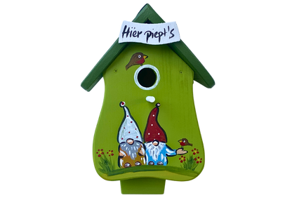 5er Set Kombiniertes Vogelhaus - Forsthaus "Hier piept´s" stehend